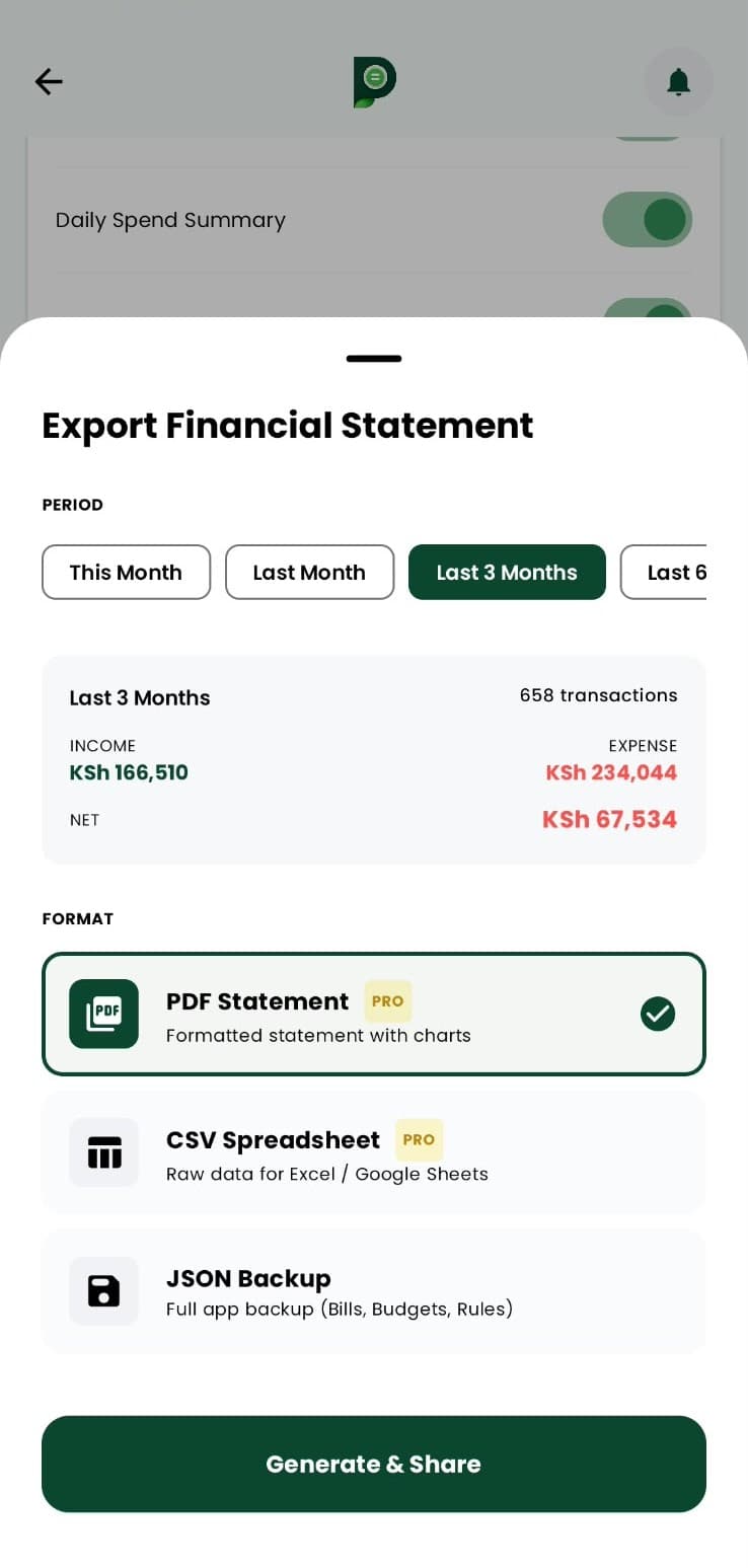 Pesalytics Exports